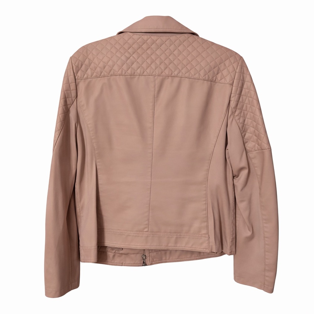 Express Blush Pink Vegan Leather Moto Jacket Quilted Biker Asymmetrical Zip - Picture 2 of 3